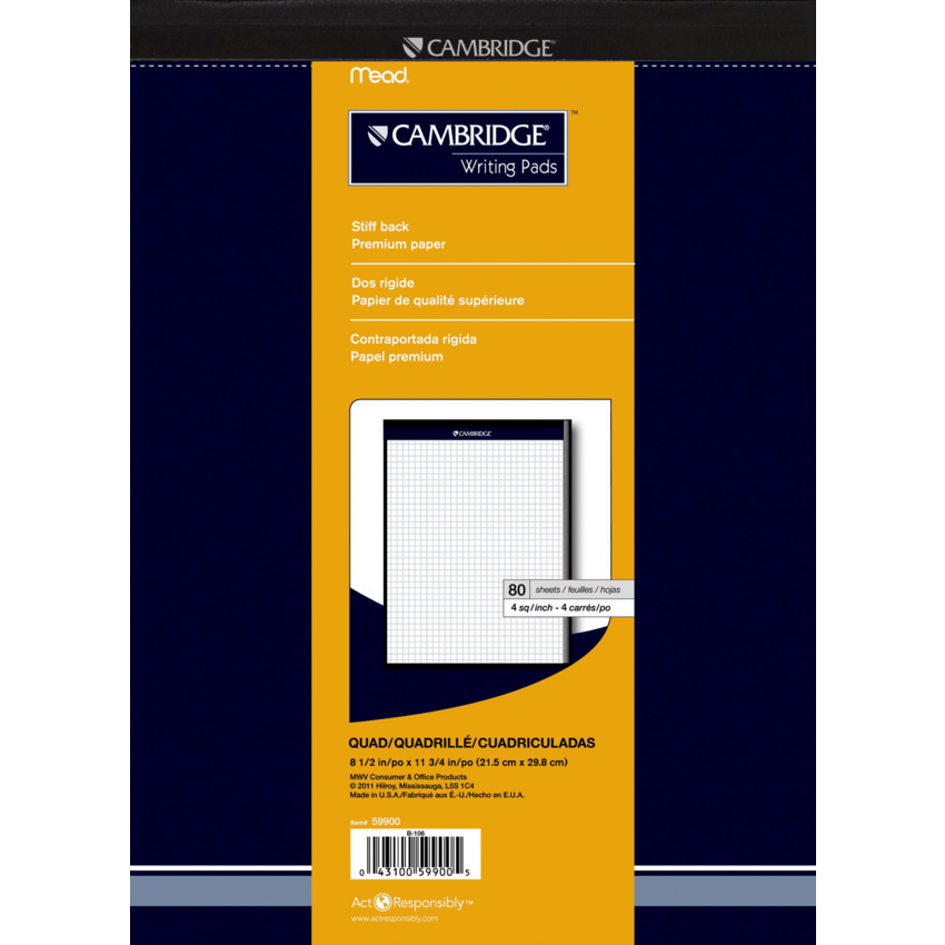Cambridge® Perforated Office Pad Quad 8-1/2x11-3/4" 80shts/pad