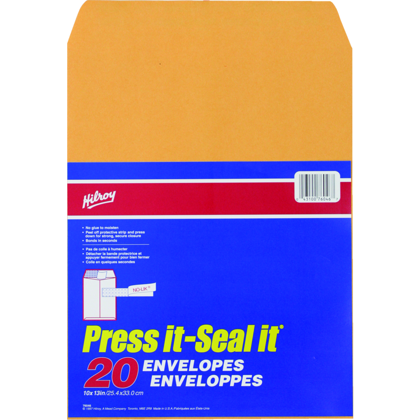 Hilroy Press it-Seal it® Kraft Envelopes 10" x 13" 20/pkg