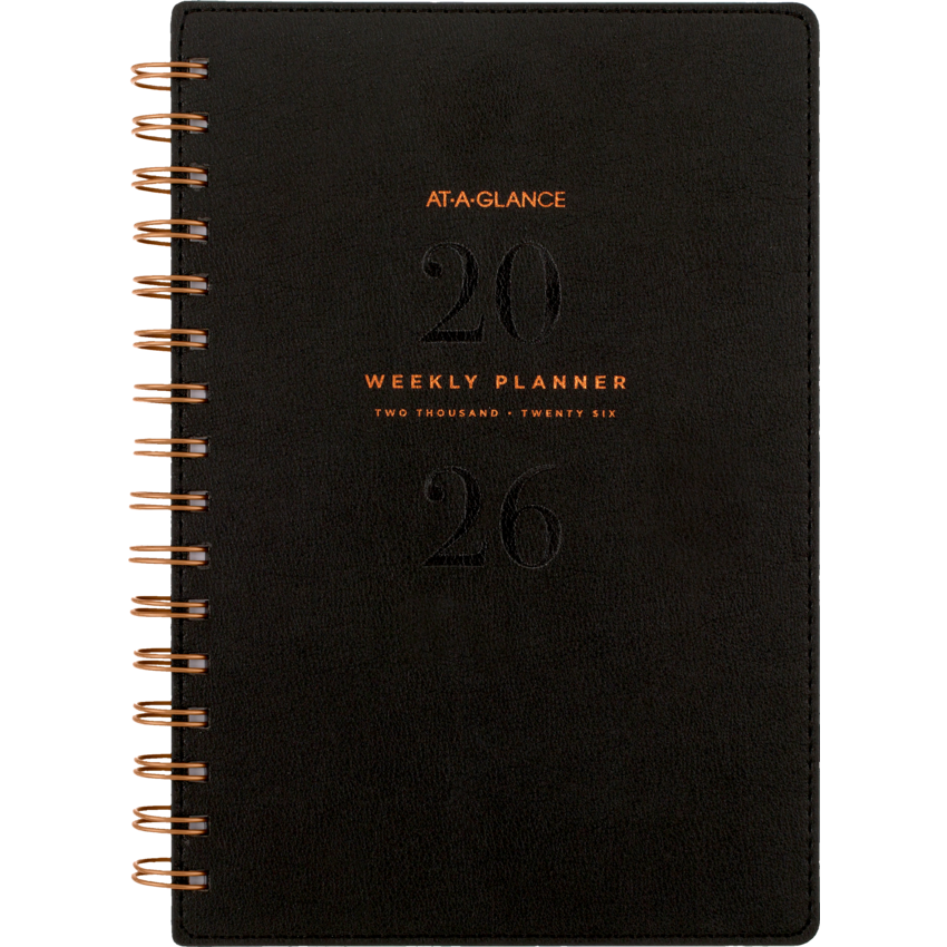 AT-A-GLANCE® Signature Collection Weekly/Monthly Planner 8-1/2" x 6" Bilingual Black