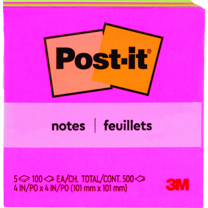 Post-it® Notes 4" x 4" 100 sheets per pad Assorted Poptimistic Colours 5 pads/pkg