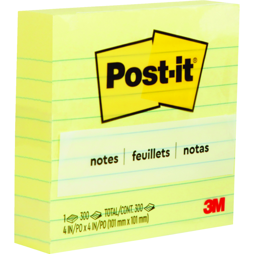 Post-it® Notes Lined 4" x 4" 300 sheets per pad Canary Yellow™