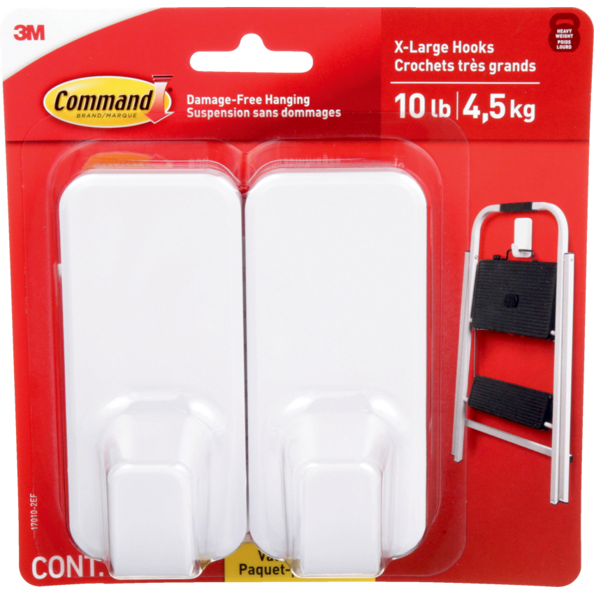 Command™ X-Large Adhesive Hooks 10 lbs White 2/pkg