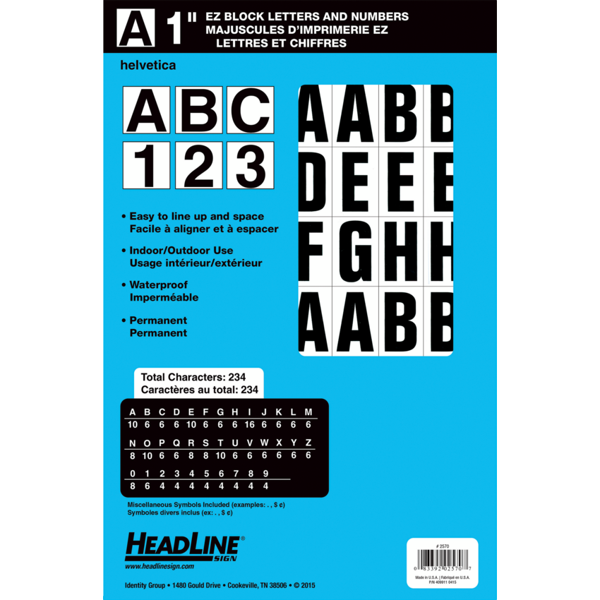 Headline® EZ Block™ Adhesive Letters/Numbers 1" Black on White