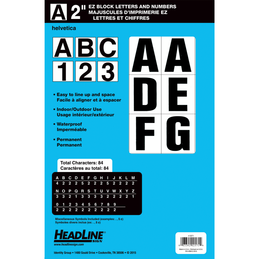 Headline® EZ Block™ Adhesive Letters/Numbers 2" Black on White