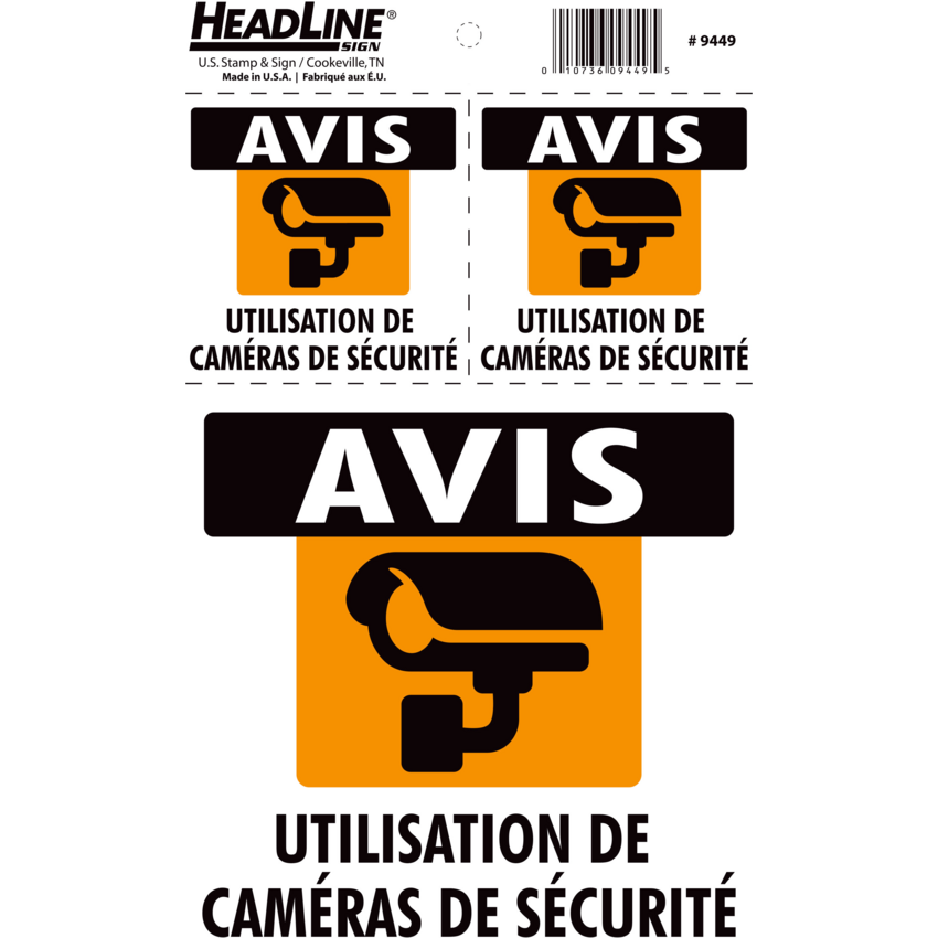 Headline® Security Camera Notice Signs French