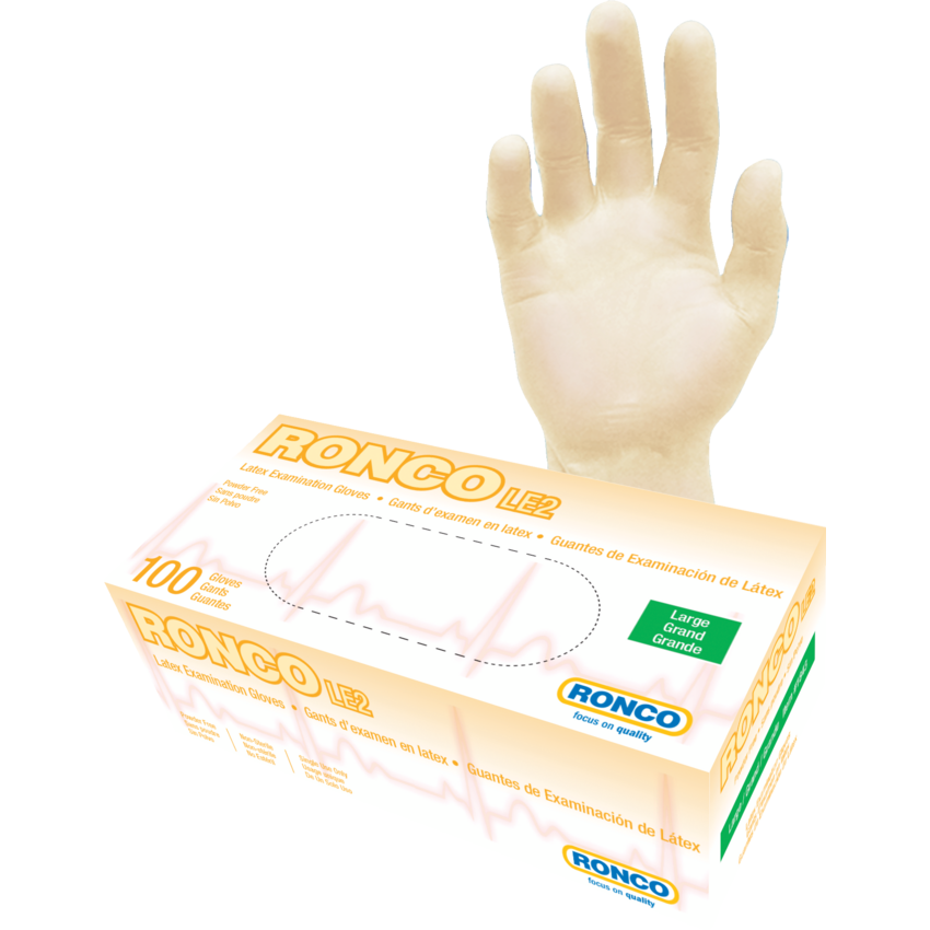 RONCO LE2 Latex Examination Gloves Tan Large 100/box