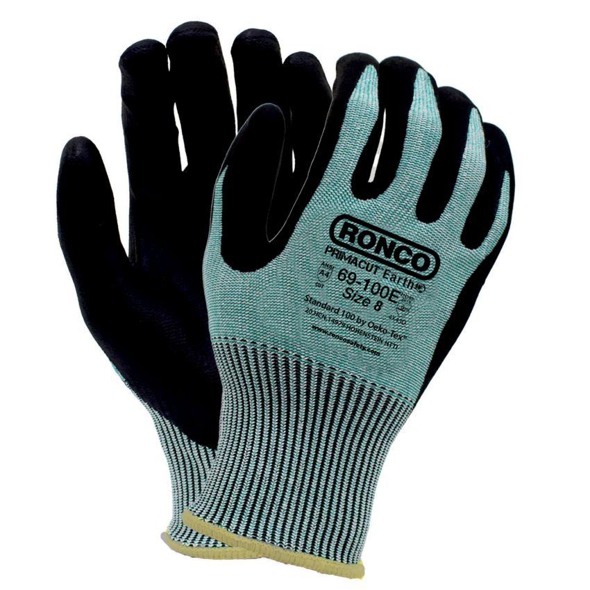 RONCO PrimaCut™ Earth Foam Nitrile Coated Cut Resistant Gloves Medium Black on Green 6 pairs/pkg