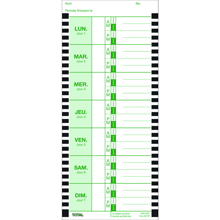 Lathem Time Cards Weekly French 100/pkg