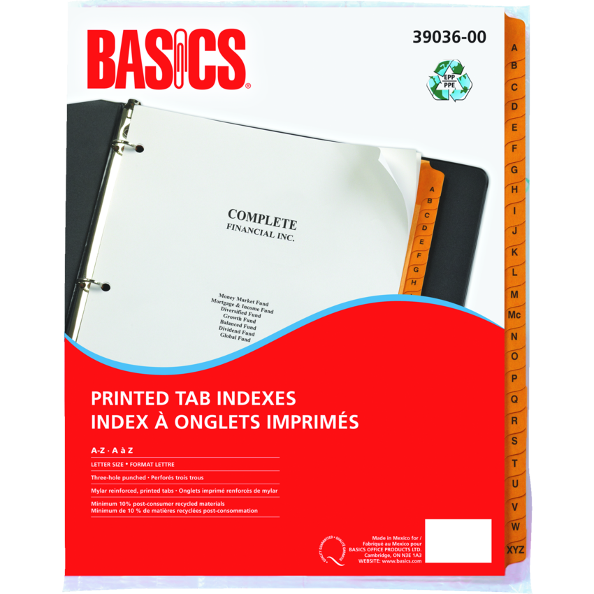 Basics® Printed Tab Indexes A-Z Letter Yellow