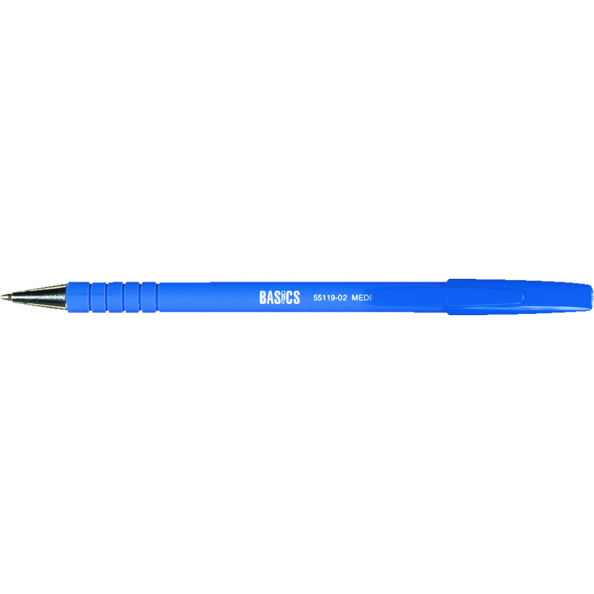 Basics® Rubber Barrel Stick Pen Medium Point Blue 12/box