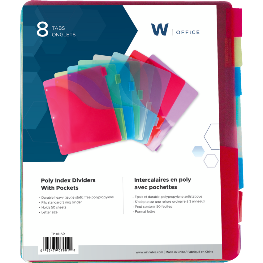 Winnable Slant Binder Pockets 8 Tab Letter Assorted Colours 8/pkg
