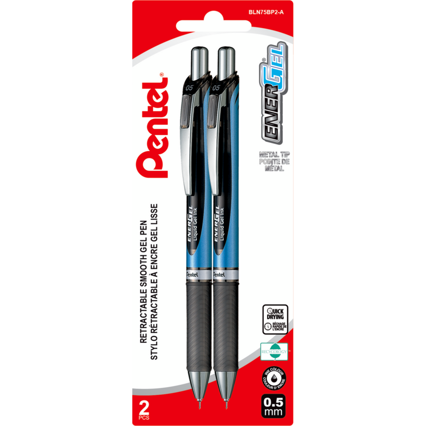 Pentel® EnerGel® Retractable Gel Pen 0.5 mm Black 2/pkg