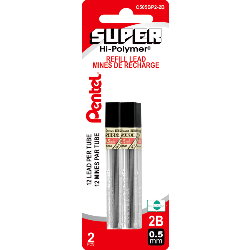 Pentel® Super Hi-Polymer® Pencil Leads 2B 0.5 mm 12 Leads 2 Tubes/pkg
