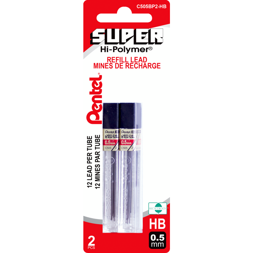 Pentel® Super Hi-Polymer® Pencil Leads 0.5 mm HB 12 leads per tube 2/pkg