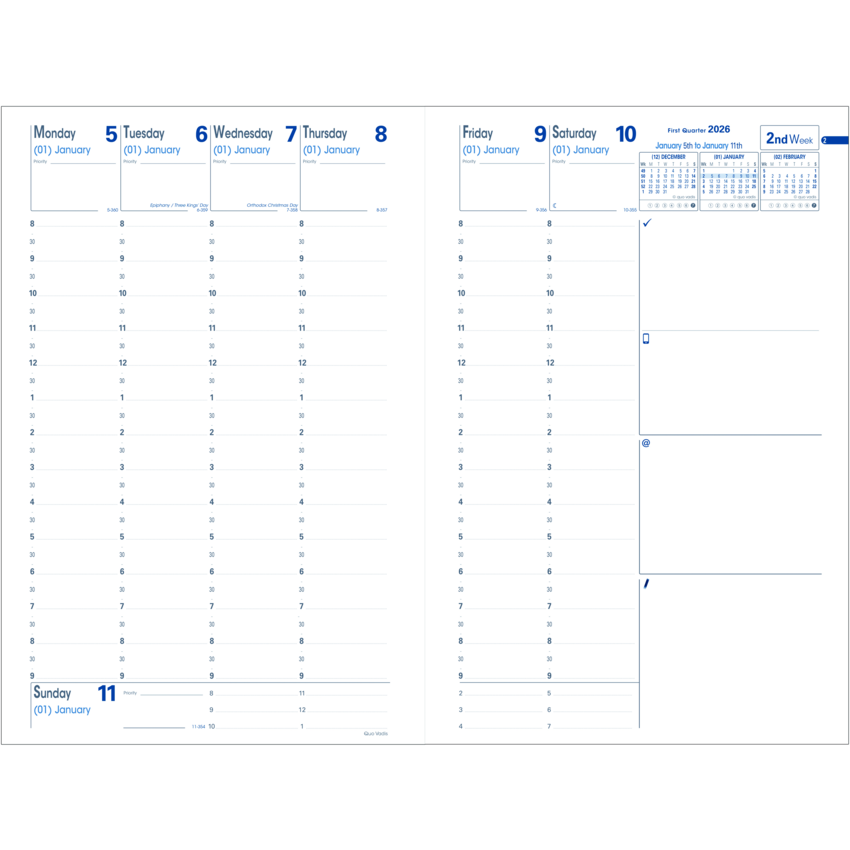 Quo Vadis Minister Weekly Diary Refill 9-1/2" x 6-1/4" English