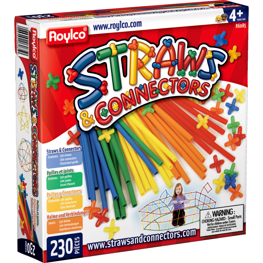 Roylco Straws and Connectors 10" x 10" x 2" Assorted Colours 130/pkg