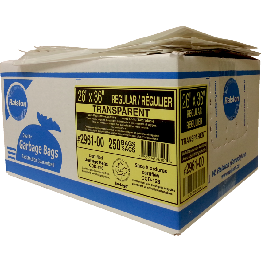 Ralston 2900 Series EcoLogo™ Industrial Garbage Bags Regular 26" x 36" Transparent 250/ctn