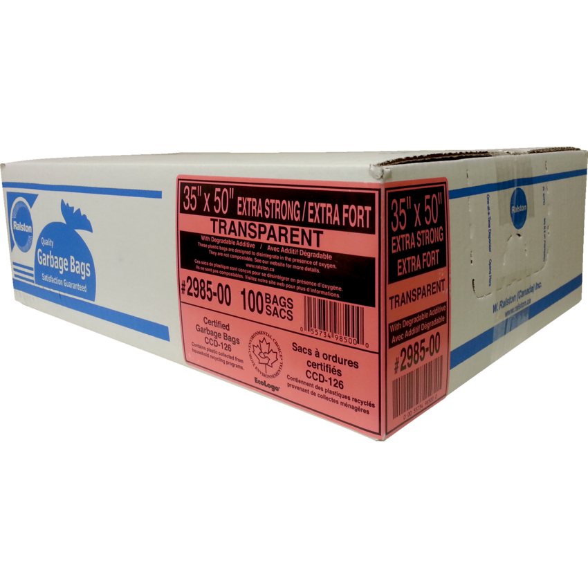 Ralston 2900 Series EcoLogo™ Industrial Extra Strong Garbage Bags 35" x 50" Clear 100/ctn