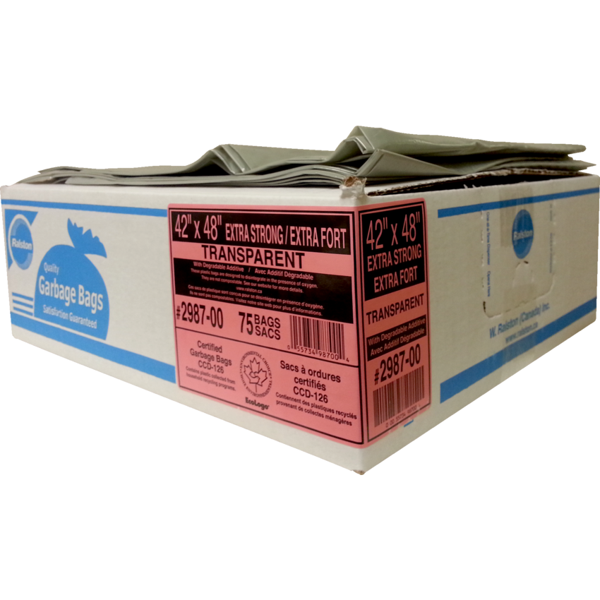 Ralston 2900 Series EcoLogo™ Industrial Garbage Bags Extra Strong 42' x 48" Clear 75/ctn