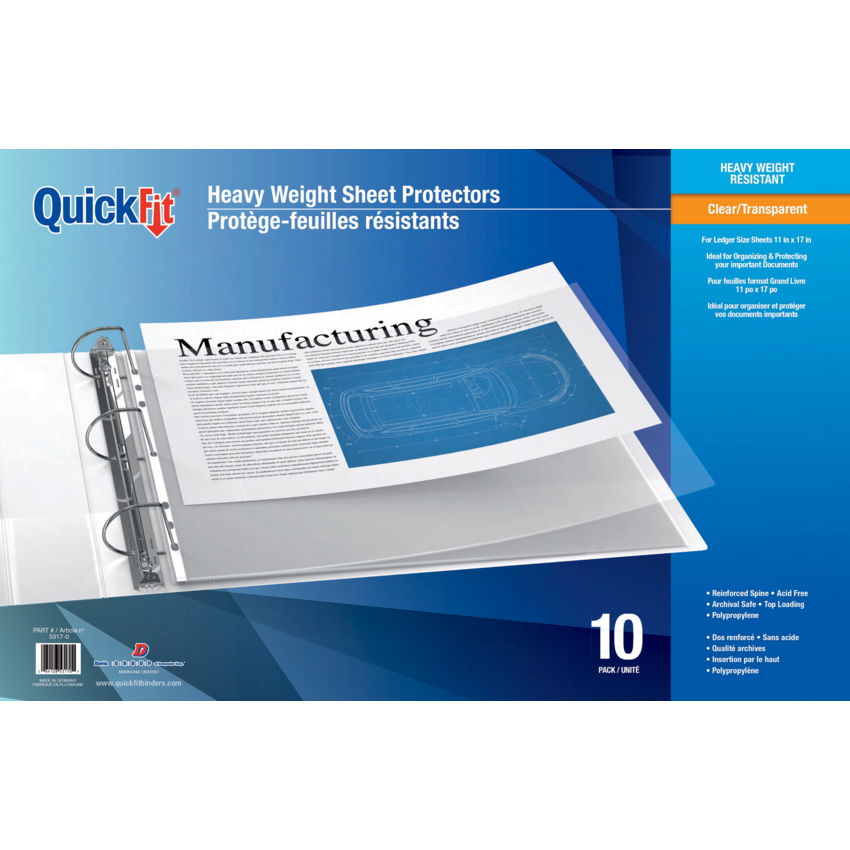 Davis Group QuickFit® Clear Sheet Protectors 3 mil Ledger Size 10/box