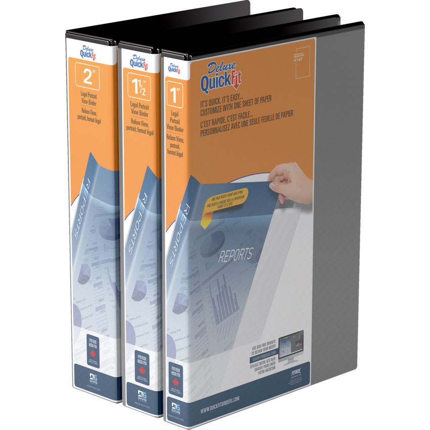 Davis Group® Deluxe QuickFit® Legal Portrait Angle D Ring View Binder 1" Black