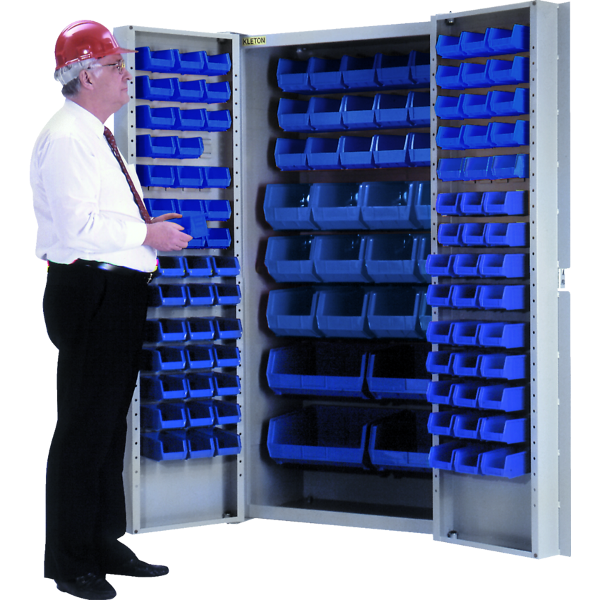 Kleton® Deep Door Combination Cabinet 38"W x 24"D x 72"H Grey w/Blue Bins