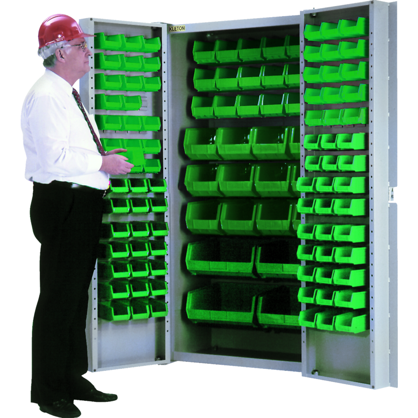 Kleton® Deep Door Combination Cabinet 38"W x 24"D x 72"H Grey w/Green Bins