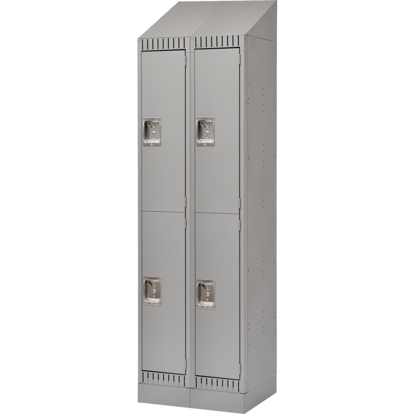 Kleton® RTA Steel Locker Double w/Slope Top & Recessed Base Bank of 2 Grey