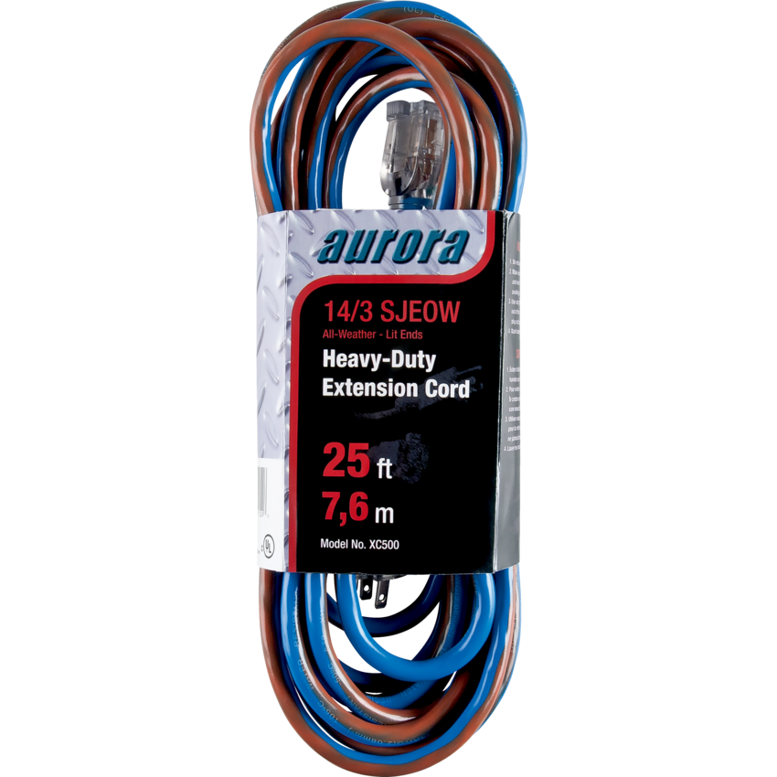 Aurora Tools® All Weather TPE-Rubber Extension Cord with Light Indicator 25' Blue/Orange