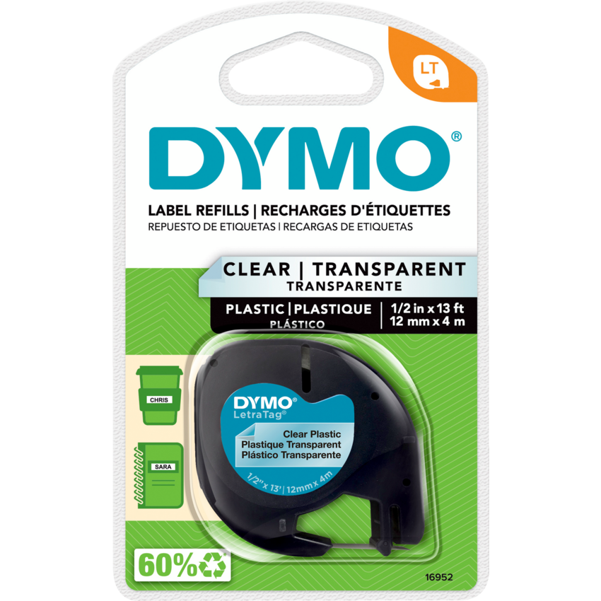 DYMO® LetraTag® Replacement Tape 1/2" Black on Clear