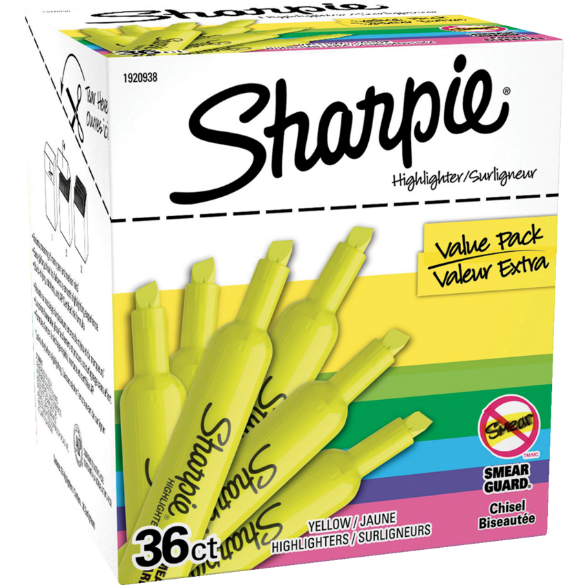 Sharpie® Tank Highlighters Chisel Tip Yellow 36/box