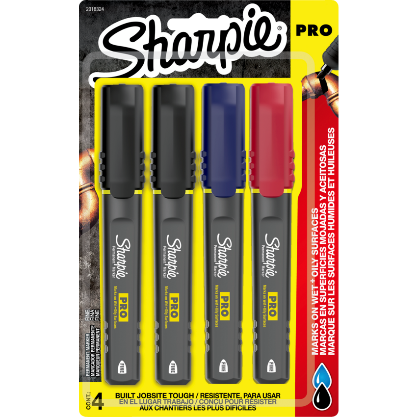 Sharpie® Pro Industrial Markers Fine Tip Assorted 4/pkg
