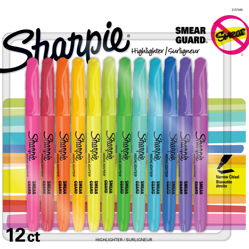 Sharpie® Pocket Highlighters Narrow Chisel tip Assorted Accent Colours 12/pkg
