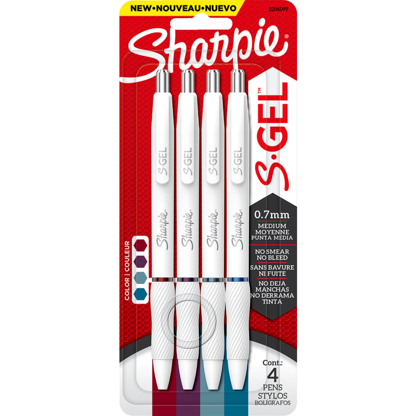 Sharpie® S-Gel® Fashion Retractable Pens 0.7 mm White Assorted Jewel 4/pkg