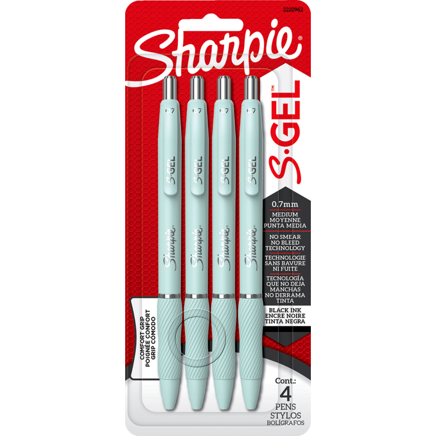 Sharpie® S-Gel® Fashion Retractable Pens 0.7 mm Ocean Fog Black 4/pkg