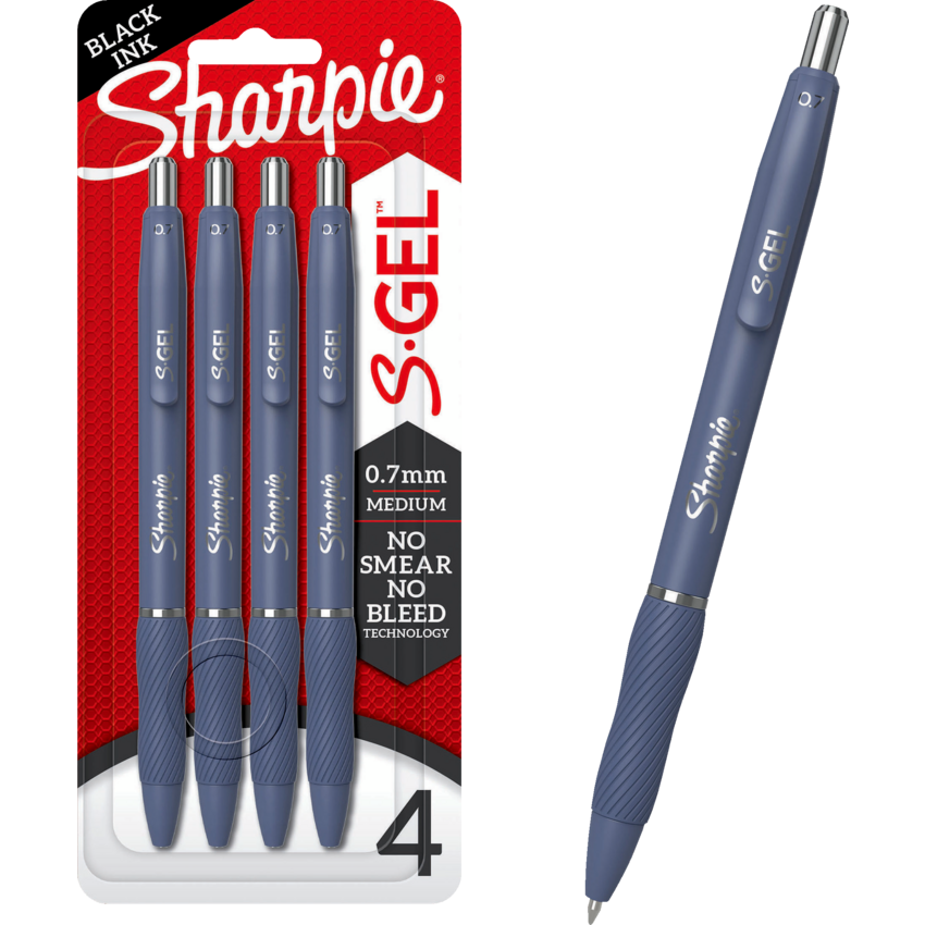 Sharpie® S-Gel® Fashion Retractable Pens 0.7 mm Moonlit Midnight Barrel Black Ink 4/pkg