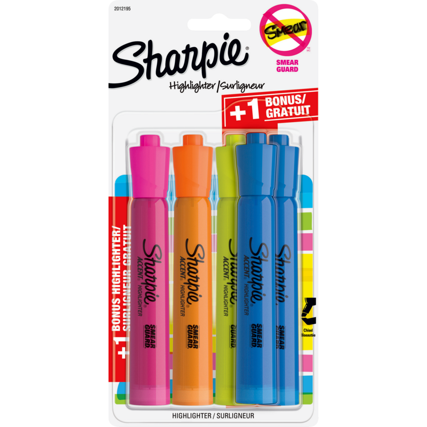 Sharpie® Tank Highlighters Chisel Tip Assorted Colours 5/pkg