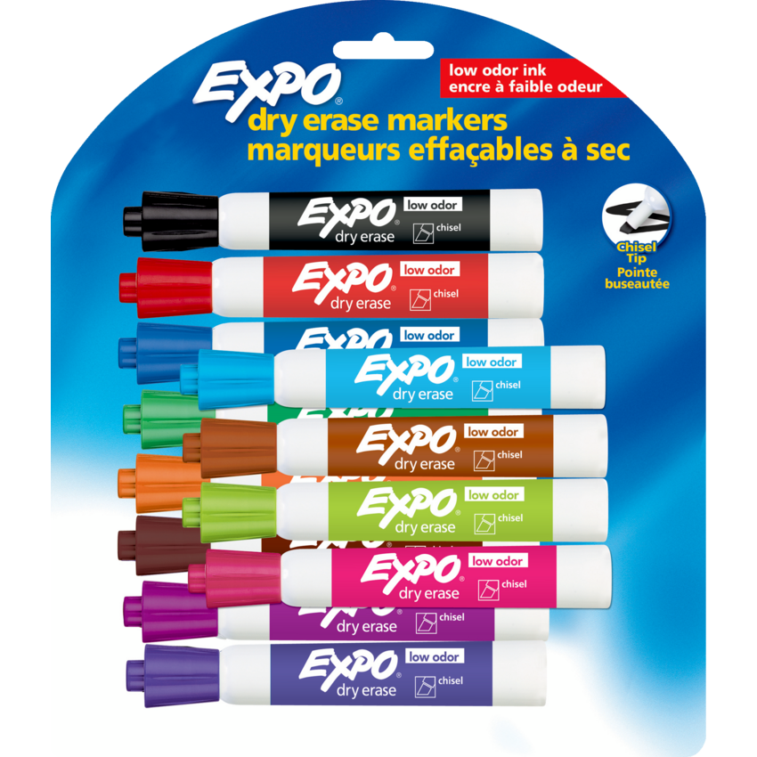 Expo® Low Odour Dry Erase Markers Chisel Tip Assorted Colours 12/pkg