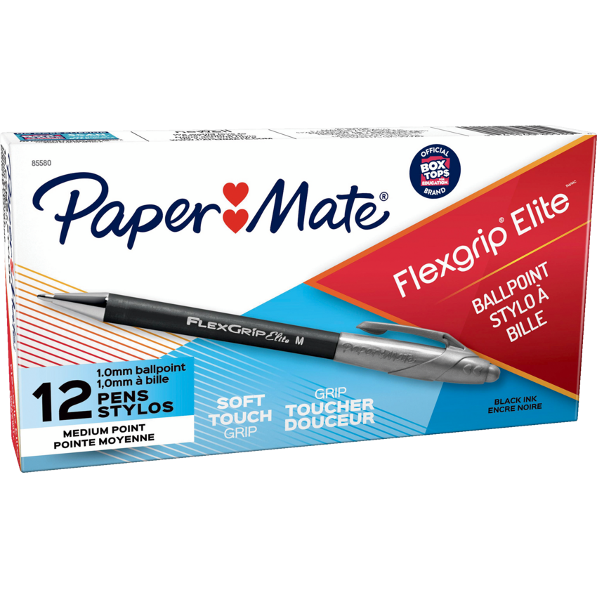 Paper Mate® FlexGrip® Elite™ Retractable Ball Point Pens Medium Point Black 12/box