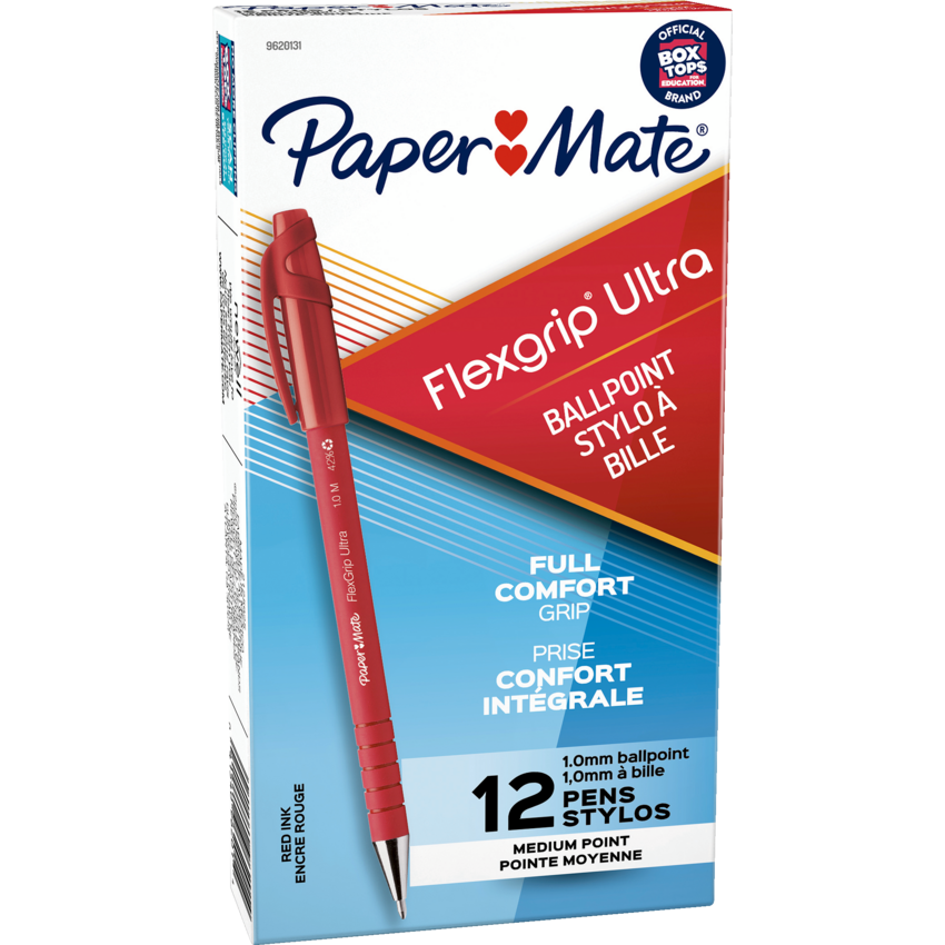 Paper Mate® FlexGrip Ultra® Ball Point Stick Pens Medium Point Red 12/box