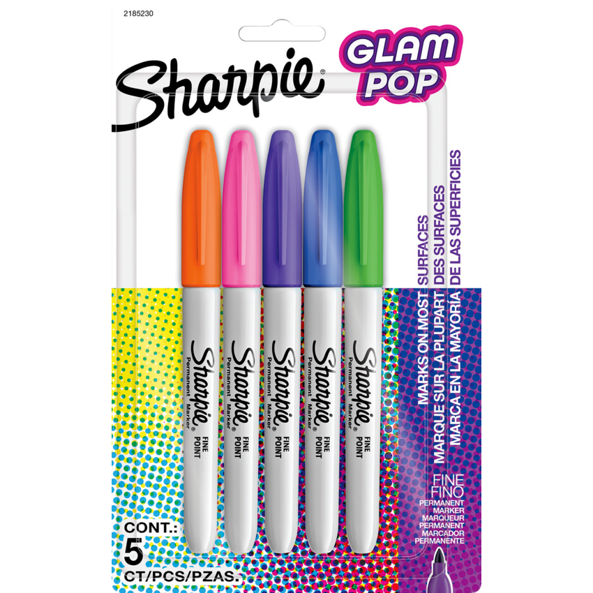 Sharpie® Glam Pop Permanent Markers Fine tip Assorted Colours 5/pkg