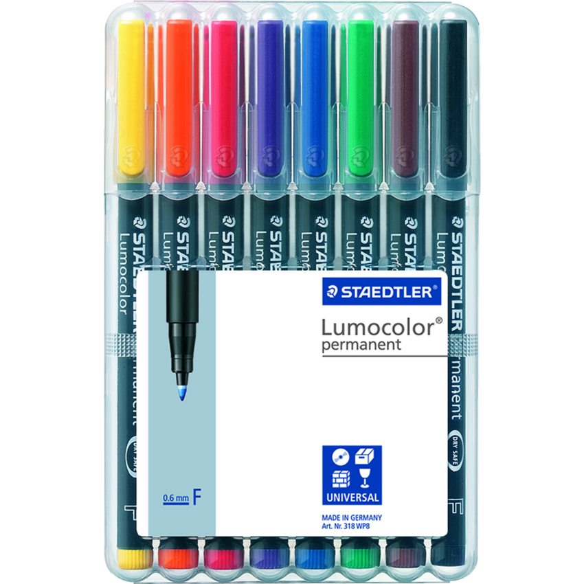 Staedtler® Lumocolor® Markers Permanent Fine Tip Assorted Colours 8/pkg
