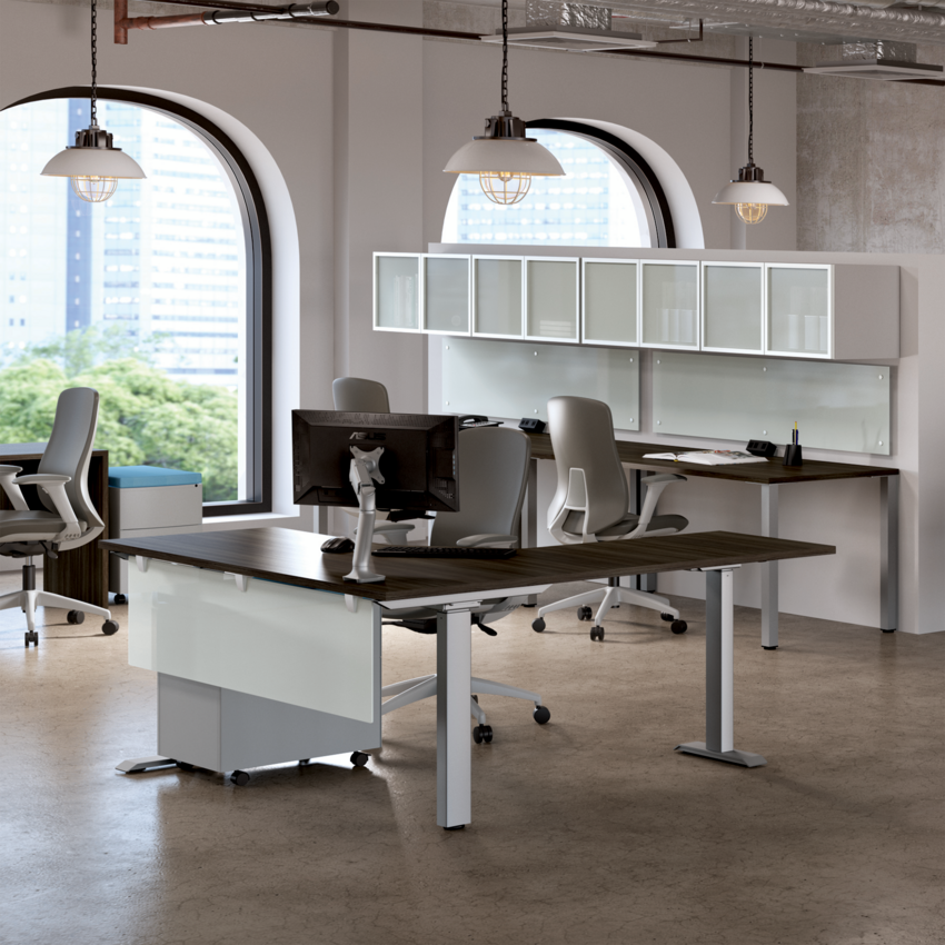 HDL® Innovation Series Extended Corner Worksurface 71"W x 35-1/2" x 23-3/4"D Grey Dusk Finish