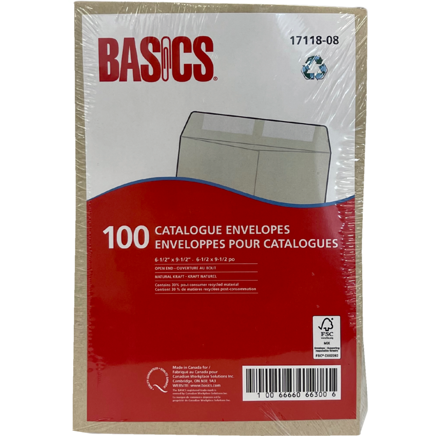 Basics® Catalogue Envelopes Natural Kraft 6-1/2" x 9-1/2" 100/pkg