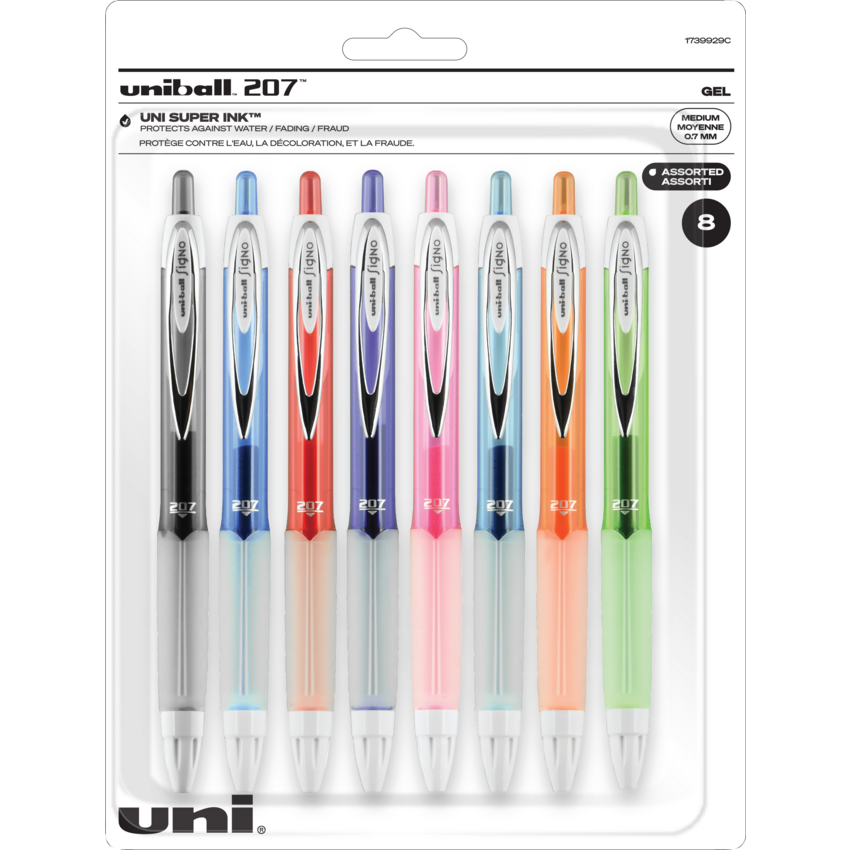 uni-ball® 207™ Retractable Gel Pens 0.7 mm Assorted Fashion Colours 8/pkg