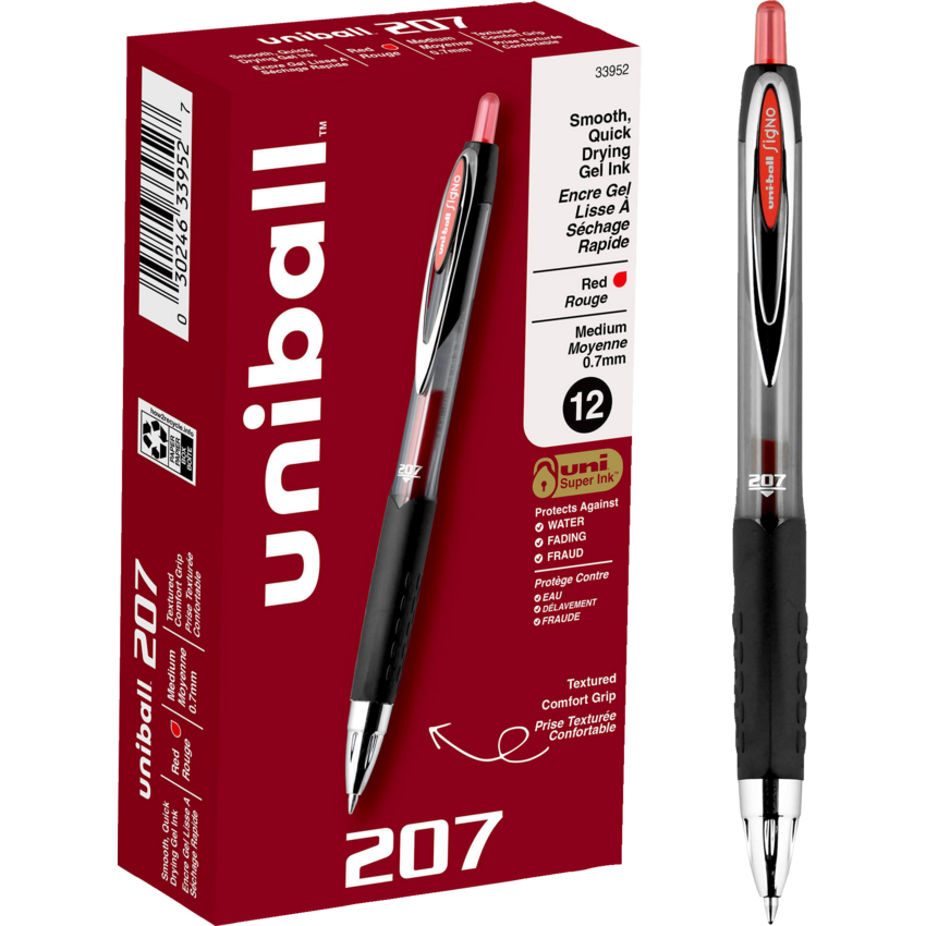 uni-ball® Signo 207™ Retractable Gel Pens 0.7 mm Red 12/box