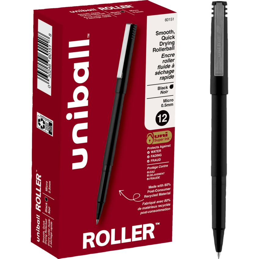 uni-ball® Roller Recycled Pens 0.5 mm Black 12/box