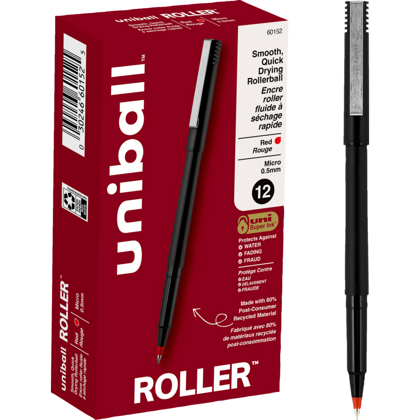 uni-ball® Roller Recycled Pens 0.5 mm Red 12/box
