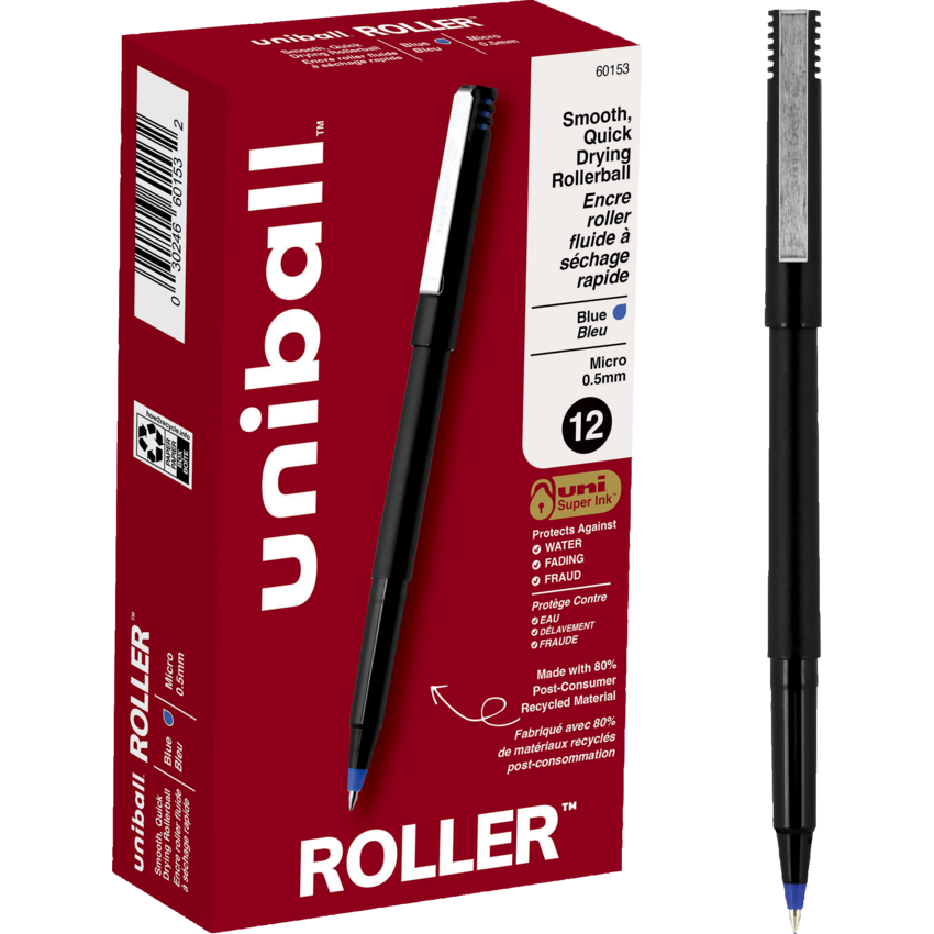 uni-ball® Roller Recycled Pens 0.5 mm Blue 12/box