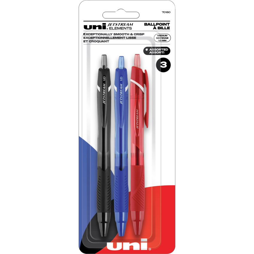 uni-ball® Jetstream™ Elements Retractable Ball Point Pens Medium Point Assorted Colours 3/pkg
